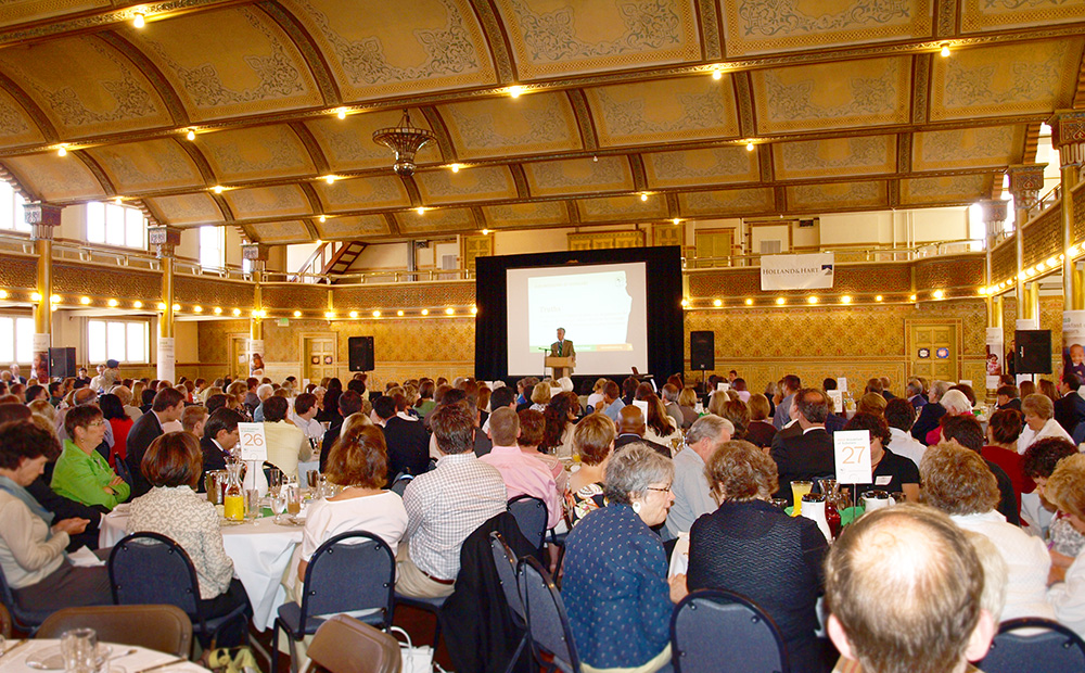 Sit down luncheon with crowd.
